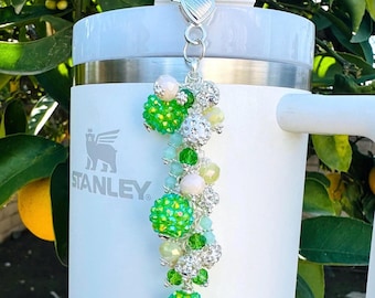 Colorful Beaded Straw Dangle, Diamond Charm, Neon Colors