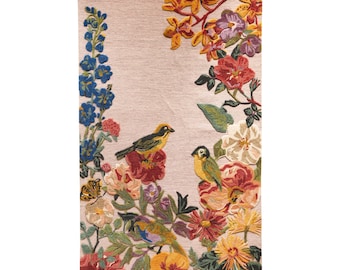 Assorted color Bird Printed Nathalie Hand Tufted Floral Wool Rug Multi Colored Soft Rug  6x9 7x10 8x10 9x12  Custom Rug Hand Tuft Tufted rug