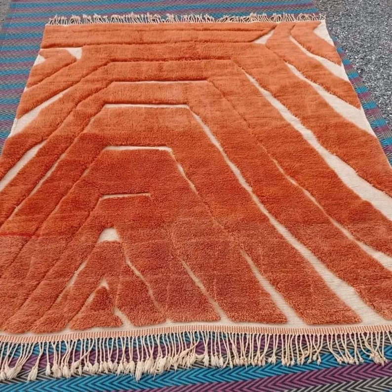 Orange Moroccan Rug for Bedroom Livingroom, Custom Aesthetic Room Rug