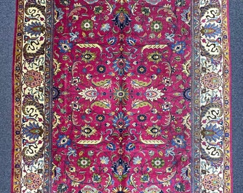 Magenta color oushak rug, dark pink and Ivory oushak Rug, Modern 8x10 rug 9x12 Living Room Rug, dark pink Ivory and blue  yellows color rug