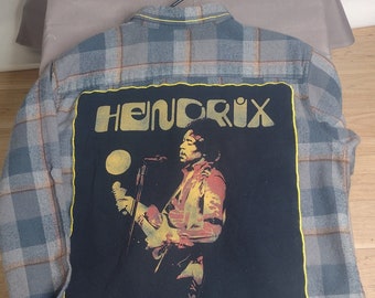 Jimi Hendrix flannel shirt | Battle Flannel  | Made in Asheville | Ready to ship | hand crafted | upcycled | band tee