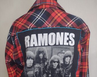 Battle Flannel | Ramones flannel shirt | Made in Asheville, NC | One of a kind | upcycled | ready to ship | gift for music lover |