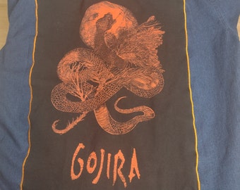 Gojira denim long sleeve | Battle Flannel | Handcrafted in Asheville, NC | One of a kind | ready to ship | gift for music lovers