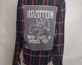 Led Zepplin flannel shirt | Battle Flannel | Made in Asheville | upcycled | ready to ship | hand crafted |