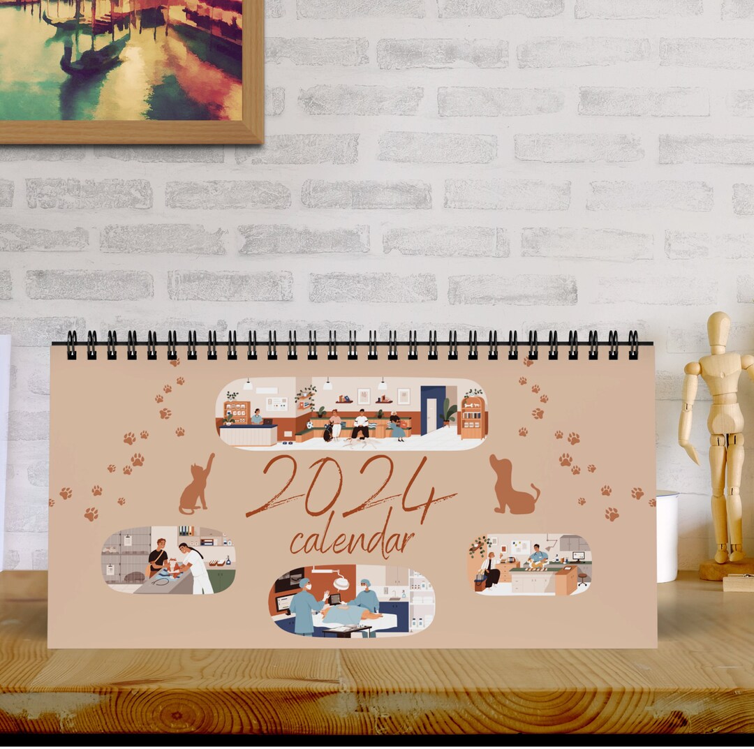 Dog and Cats Desk Calendar 2024 Veterinary Medicine Vet Etsy