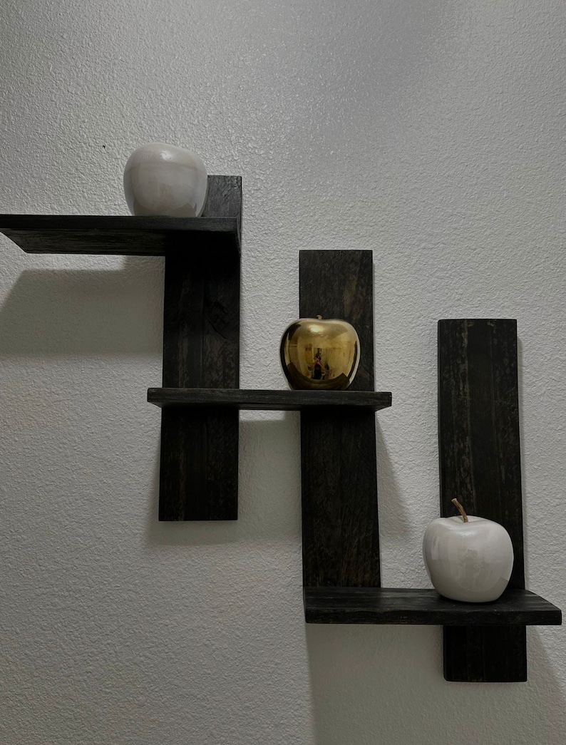 Floating Shelf / Black Wood Shelf / 3 Level Floating Shelf / Wall Shelf ...