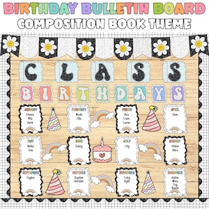 Editable Birthday Bulletin Board | Composition Book Birthday Display | Printable Classroom Birthday Wall Decor | Printable bulletin board