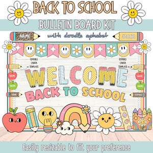 Back to School Bulletin Board Kit, Classroom Decor, Groovy Welcome Back Display, August September Door Decor, Editable Digital Download