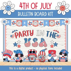 Kit de quadro de avisos de 4 de julho | Decoração patriótica para sala de aula | Kit digital para sala de aula de 4 de julho | Quadro de avisos patriótico | Decoração para festa nos EUA
