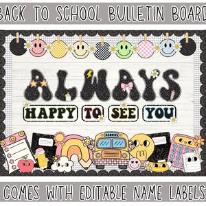 Back to School Bulletin Board Kit | Happy You Are Here | Groovy Composition Notebook Decor | Classroom Door Display |August September Themes