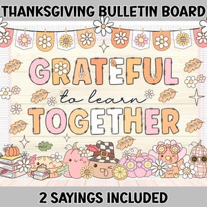 Prikbord Thanksgiving | Groovy retro klaslokaaldecoratie | Deurdisplay november