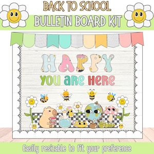 Groovy Classroom Decor: &quot;Happy You&#39;re Here&quot; Bulletin Board Kit (Digital Download)