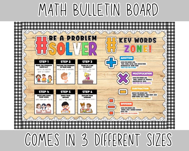 Checkered Square Math Problem Math Problem Solving Bulletin Board Kit: Classroom Decor (PDF Printable ...