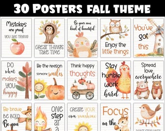 Growth Mindset Posters Fall Theme – Motivational Quotes, Autumn Classroom Decor