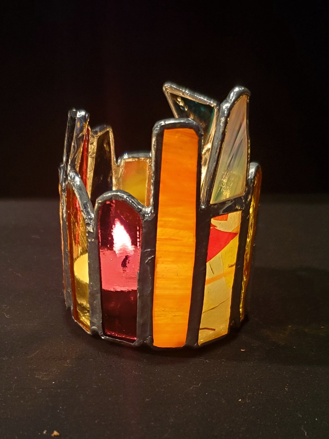 Stained Glass T Light Candle Holder Etsy