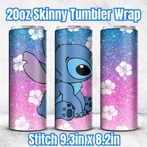 Stitch Blue and Pink Glitter Wrap for Skinny Tumbler 20oz (9.3inx8.2in) image 1