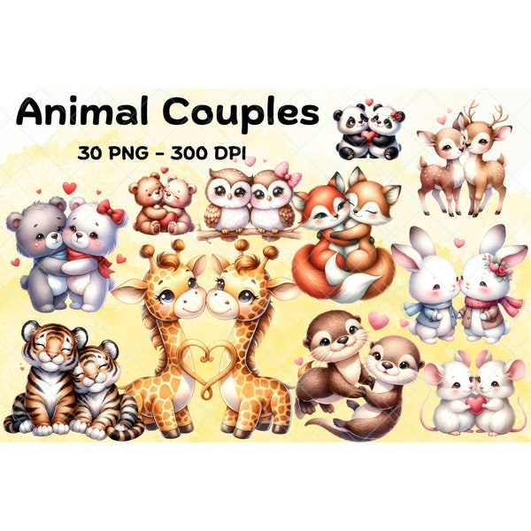 Romantic Animal Couple Clipart, Nursery Clipart, Valentine Animal Couple, Love Romantic Couple Animal, Valentine woodland, Commercial Use