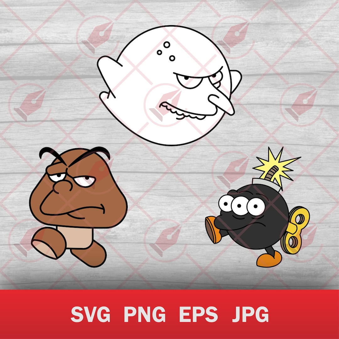 Mario Bros Enemies SVG PNG: Goomba, Boo, Bob-omb (digital File Set ...