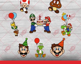 Super Mario Birthday Clipart (svg, png, eps, jpg) (Digital Files)