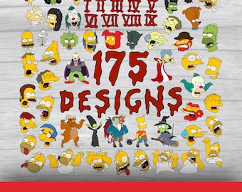 May include: A collection of 175 cartoon character designs in various poses and expressions. The image includes letters, Roman numerals, and the text "175 DESIGNS" in red. The bottom of the image displays "SVG PNG" in white.