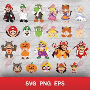 Puede incluir: Una colección digital de veintidós ilustraciones de personajes de Super Mario con temática de Halloween, que incluye figuras de cuerpo completo y retratos de Mario, Luigi, Yoshi, Peach, Daisy, Rosalina, Donkey Kong, Toad, Wario, Bowser y Bowser Jr.