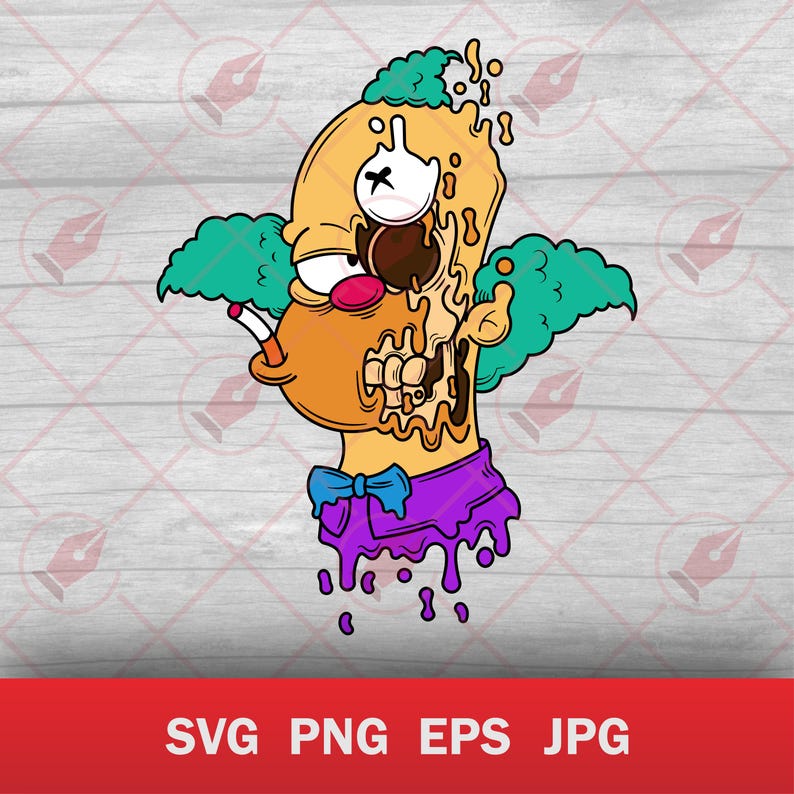 Creepy Krusty the Clown Vector Art (svg eps png jpg Digital Files) image 1