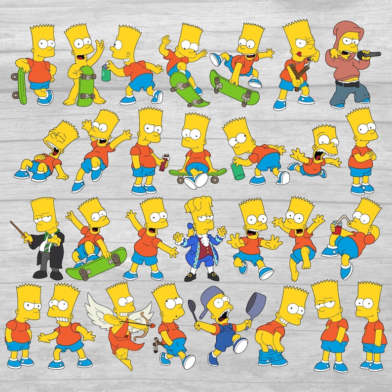 May include: A collection of 30 yellow cartoon character stickers featuring a variety of poses and expressions. The stickers are on a woodgrain background.