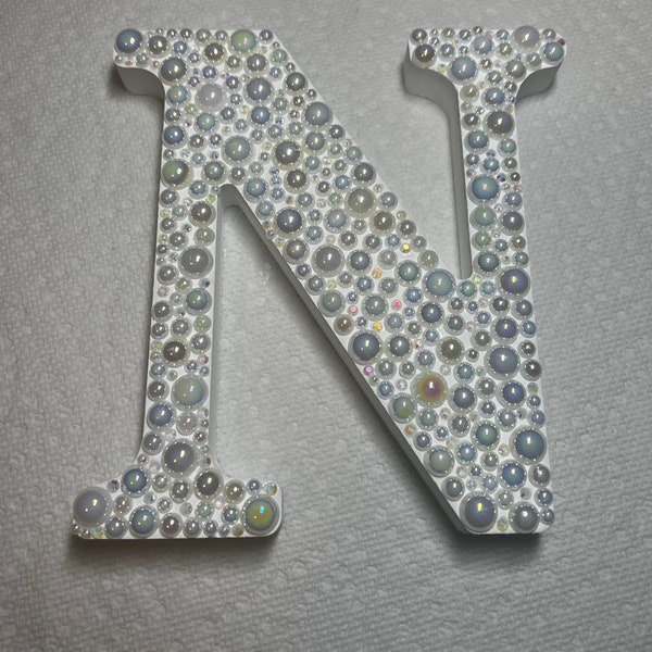 Personalized 6 Inch Pearl Rhinestone Wood Letter