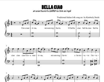 Bella Ciao Italian Folk Song as Made Famous in La Casa del Papel for Level 4 Piano Sheet Music PDF