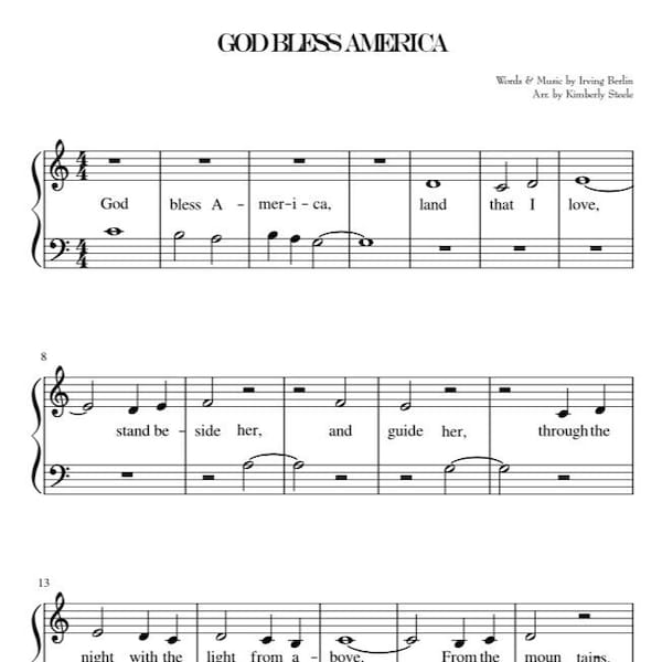 God Bless America Easy Sheet Music Level 1 Piano PDF