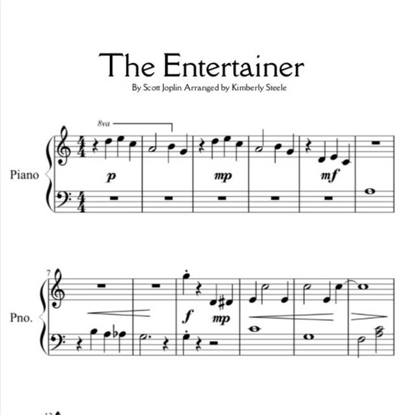 The Entertainer by Scott Joplin Simplified Version for Level 1-2 Piano Sheet Music PDF