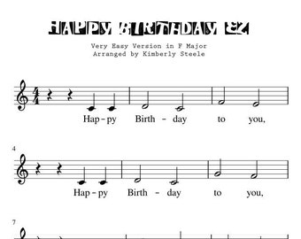 Happy Birthday EZ F Major: la más sencilla de todas las versiones de la partitura en PDF de Happy Birthday, incluye hoja de trucos mnemotécnicos