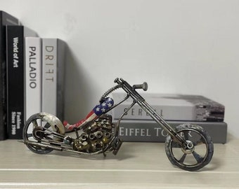 Scrap motorcycle Metal Art, Handmade Desk Decor, Rustic Morcycle Wall Sculpture, Custom Gift Stand or Hanging Wall Decor, Harley Miniature