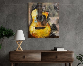 3D-kunst aan de muur metalen gitaar: handgemaakte muzieksculptuur