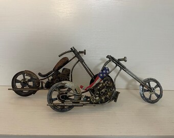 Scrap motorcycle Metal Art, Handmade Desk Decor, Rustic Morcycle Sculpture, Custom Gift Good Idea