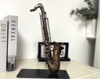 100% Handmade Saxophone Player Metal Sculpture, Scrap Metal Music Art Decor, Music Lover Gift, Musician Birthday Gift Idea
