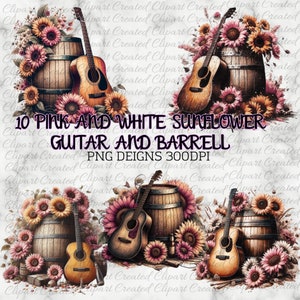 Western Guitar With Sunflowers, Barrel, Sunflower Clipart, Commercial Use Clipart, Create Your Own Designs, Sublimation, Western Clipart