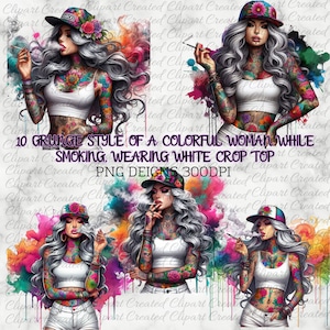 Meisje met hoed, roken, witte top commercieel gebruik, maak je eigen ontwerpen, sublimatie, Badass Girl, Rude Finger png, kleurrijke rook