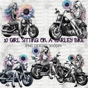 Girl On A Motorbike, Clip Art, Commercial Use Clip art, Create Your Own Designs, Sublimation, Girl With Pastel Sunflower Clip Art, High Heel