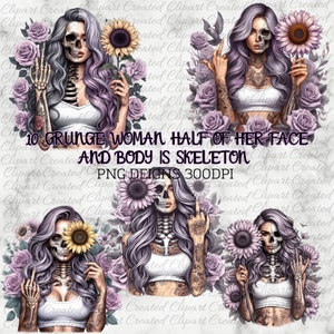 Badass Skeleton Girl, Pastel Hair, Commercial Use Clip art, Create Your Own Designs, Sublimation, Boho Girl, Rude Finger Png