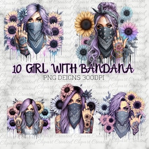 Girl With Face Bandana, Pastel Hair, Commercial Use Clip art, Create Your Own Designs, Sublimation, Badass Clipart, Rude Finger Png