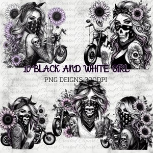 Tattooed Girl With Bandana, Sunflower Clipart, Commercial Use Clipart, Create Your Own Designs, Sublimation, Badass Girl Clipart