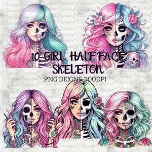Pastel Skeleton Girl, Pastel Hair, Commercial Use Clip art, Create Your Own Designs, Sublimation, Boho Girl, Rude Finger Png