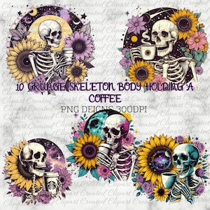 Skeleton Drinking coffee, Commercial Use Clip art, Create Your Own Designs, Sublimation, Boho Girl, Yellow Sunflower, Tattoo Girl Png