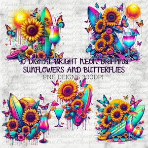 Beachy Butterfly, Neon Style, Commercial Use Clip art, Create Your Own Designs, Sublimation, Boho Girl, Yellow Sunflower, Tattoo Girl Png