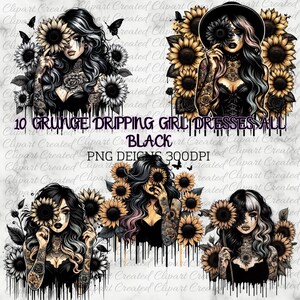 Gothic Girl, Tello And Black Flowers, HalloweenClip Art, Commercial Use Clip art, Create Your Own Designs, Sublimation, Tattooed Clip Art