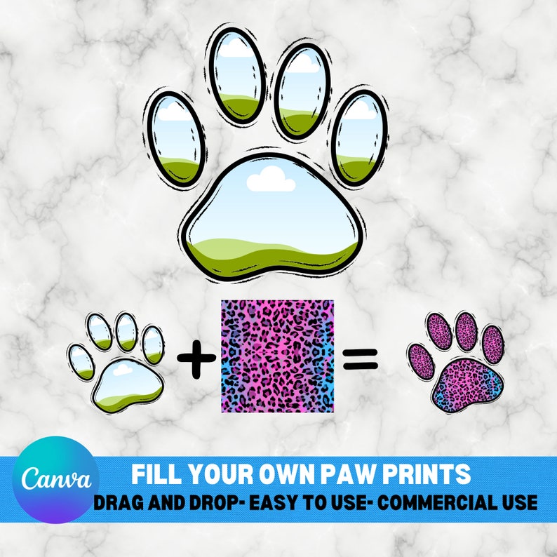 Paw Print, Canva Editable, Fill With Your Own Pattern Png, Create Your ...