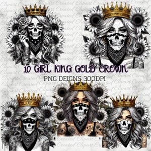 Tattooed Woman With Bandana And Crown Clipart, Commercial Use Clipart, Create Your Own Designs, Sublimation, Badass Clipart