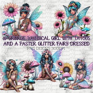 Fairy With Mushrooms, Mystical Clip Art, Commercial Use Clip art, Create Your Own Designs, Sublimation, Tattooed Clip Art