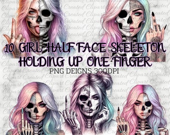 Skeleton Girl, Pastel Hair, Commercial Use Clip art, Create Your Own Designs, Sublimation, Boho Girl, Rude Finger Png